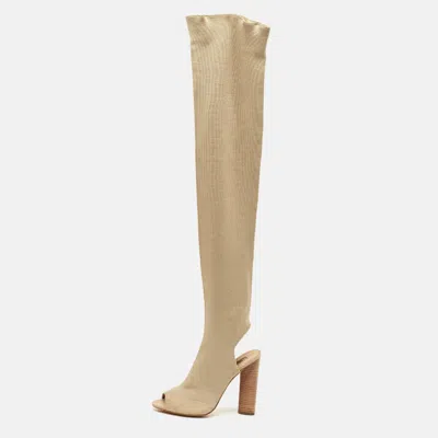 Yeezy Season 5 Beige Knit Fabric Over The Knee Length Boots In Multi