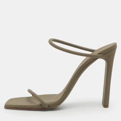 Pre-owned Yeezy Season 6 Size 37.5 Green Leather Slide Sandal