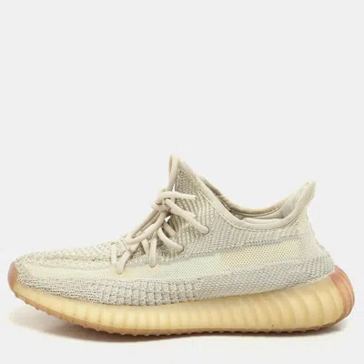 Pre-owned Yeezy X Adidas Beige Knit Fabric Boost 350 V2 "citrin" Low Top Sneakers Size 39 1/3