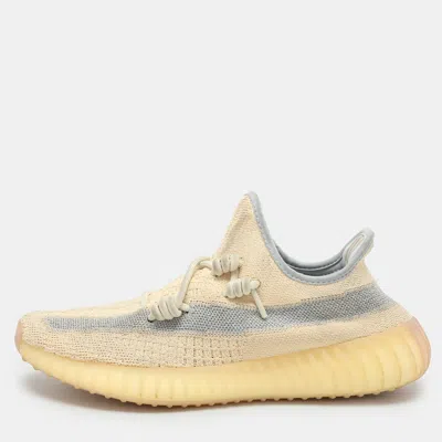Pre-owned Yeezy X Adidas Beige/blue Knit Fabric Boost 350 V2 'linen' Low Top Sneakers 40 2/3