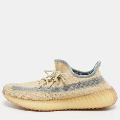 Pre-owned Yeezy X Adidas Beige/blue Knit Fabric Boost 350 V2 Linen Sneakers Size 42 In Sand
