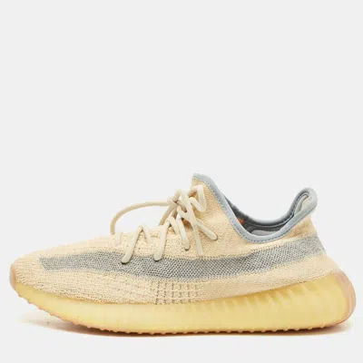 Pre-owned Yeezy X Adidas Beige/blue Knit Fabric Boost 350 V2 Linen Sneakers Size 43 1/3