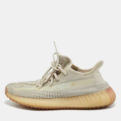 Pre-owned Yeezy X Adidas Beige/grey Knit Fabric Boost 350 V2 Citrin Sneakers Size 371/3
