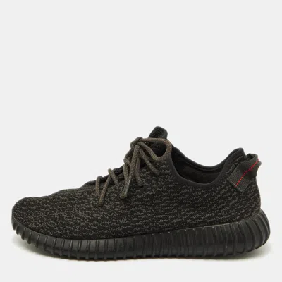 Pre-owned Yeezy X Adidas Black Knit Fabric Boost 350 Pirate Black Sneakers Size 46