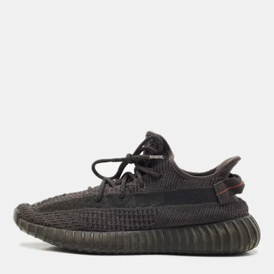 Pre-owned Yeezy X Adidas Black Knit Fabric Boost 350 V2 Black Cinder Low Top Sneakers Size 44 1/3