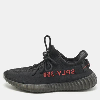 Pre-owned Yeezy X Adidas Black Knit Fabric Boost 350 V2 Black Red Sneakers 41 1/3
