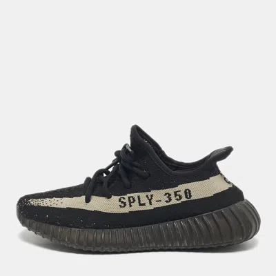 Pre-owned Yeezy X Adidas Black Knit Fabric Boost 350 V2 Core Black White Sneakers Size 38