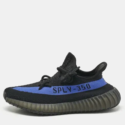 Pre-owned Yeezy X Adidas Black Knit Fabric Boost 350 V2 Dazzling Blue Sneakers Size 40 2/3