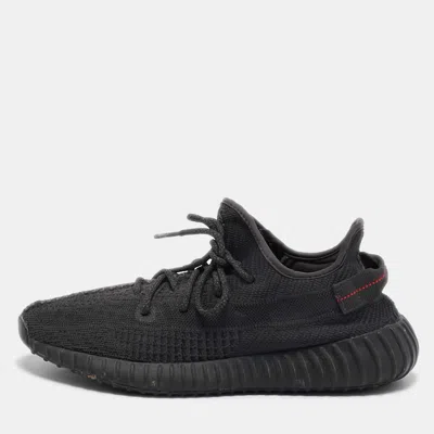Pre-owned Yeezy X Adidas Black Knit Fabric Boost 350 V2 Static Black Non-reflective Sneakers Size 44
