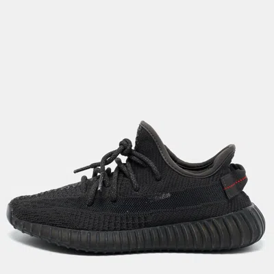 Pre-owned Yeezy X Adidas Black Knit Fabric Boost 350 V2 Static Black Sneakers Size 39 1/3