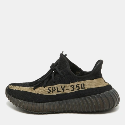 Pre-owned Yeezy X Adidas Black/green Knit Fabric Boost 350 V2 Core Black Green Trainers Size 40 2/3