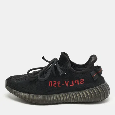 Pre-owned Yeezy X Adidas Black/red Knit Fabric Boost 350 V2 Bred Sneakers Size 40 2/3