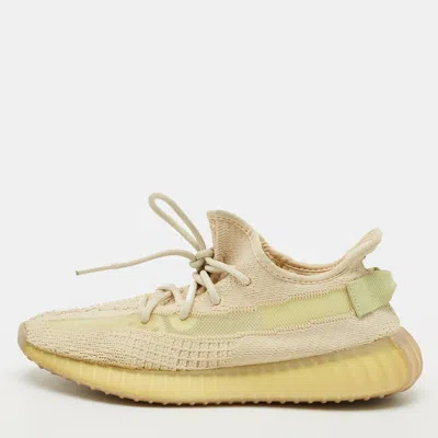 Pre-owned Yeezy X Adidas Boost 350 V2 Flax Size 41 1/3 Beige Knit Fabric Low Top Sneakers In Sand