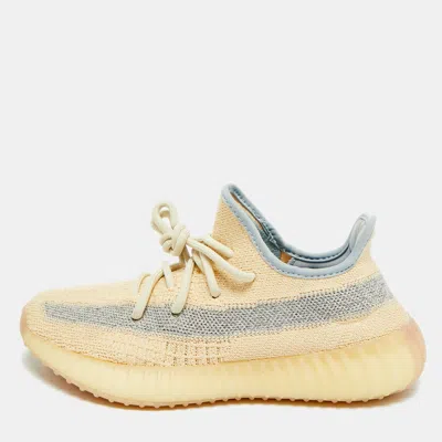 Pre-owned Yeezy X Adidas Boost 350 V2 Linen Size 37 1/3 Beige/blue Knit Fabric Low Top Sneakers In Sand