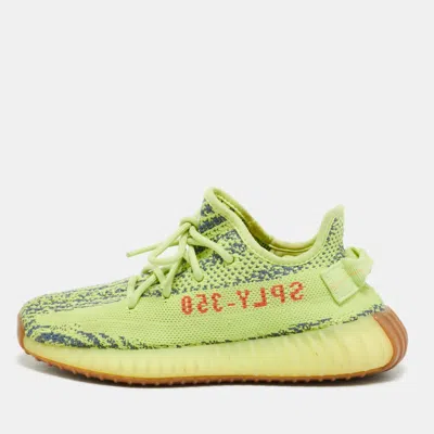 Pre-owned Yeezy X Adidas Boost 350 V2 Semi Frozen Yellow Size 37 1/3 Neon Yellow Knit Fabric Low Top Sneakers