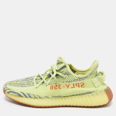 Pre-owned Yeezy X Adidas Boost 350 V2 Semi Frozen Yellow Size 41 1/3 Neon Yellow Knit Fabric Low Top Sneakers
