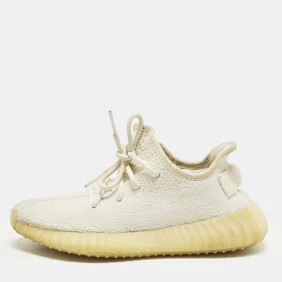 Pre-owned Yeezy X Adidas Boost 350 V2 Size 38 White Knit Fabric Low Top Sneakers