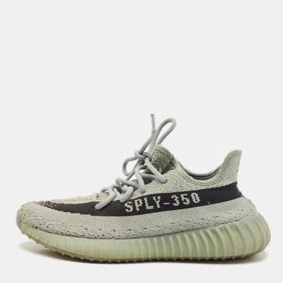 Pre-owned Yeezy X Adidas Boost 350 V2 Size 38.5 Aqua Green/black Knit Fabric Low Top Sneakers