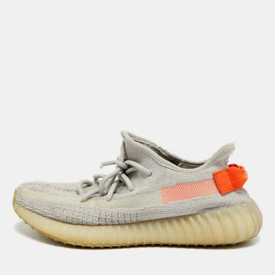 Pre-owned Yeezy X Adidas Boost 350 V2 Size 39.5 Grey/orange Knit Fabric Low Top Sneakers In Gray