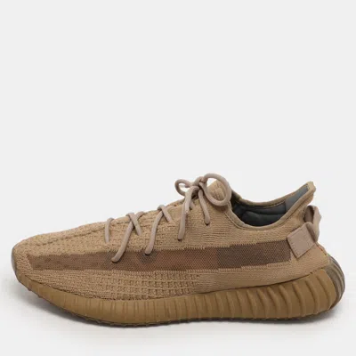 Pre-owned Yeezy X Adidas Brown Knit Fabric Boost 350 V2 "earth" Low Top Sneakers Size 48