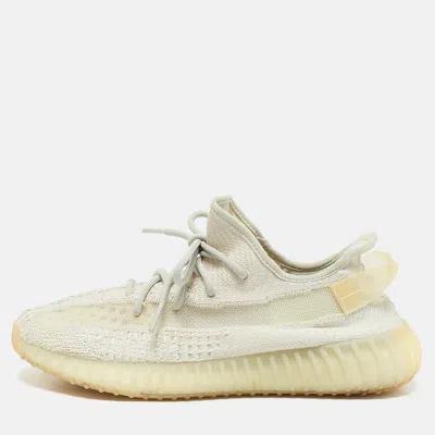 Pre-owned Yeezy X Adidas Cream Knit Fabric Boost 350 V2 Cloud White Sneakers Size 44 1/3