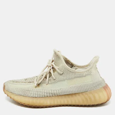 Pre-owned Yeezy X Adidas Cream/grey Knit Fabric Boost 350 V2 Citrin Sneakers Size 40