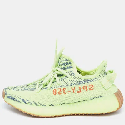 Pre-owned Yeezy X Adidas Green Knit Fabric Boost 350 V2 Frozen Yellow Sneakers Size 36