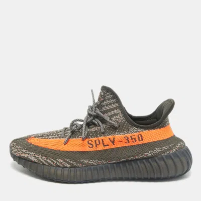 Pre-owned Yeezy X Adidas Grey Knit Fabric Boost 350 V2 Carbon Beluga Sneakers Size 46 2/3 In Gray