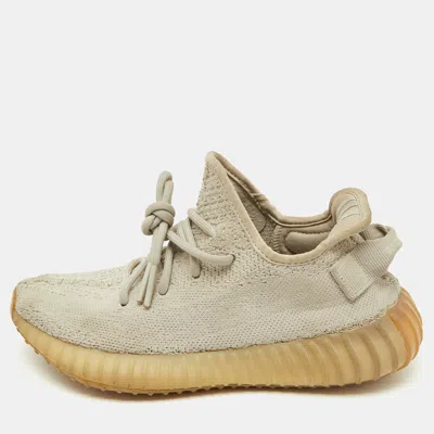 Pre-owned Yeezy X Adidas Grey Knit Fabric Boost 350 V2 Sesame Sneakers Size 36 2/3 In Gray