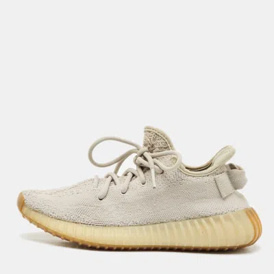 Pre-owned Yeezy X Adidas Grey Knit Fabric Boost 350 V2 Sesame Sneakers Size 38 In Gray