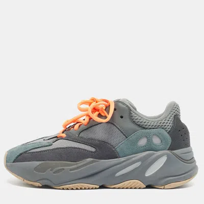 Pre-owned Yeezy X Adidas Grey Suede And Mesh Boost 700 Teal Blue Sneakers Size 38 2/3 In Gray