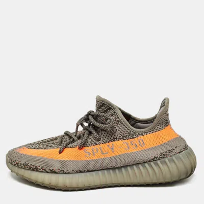 Pre-owned Yeezy X Adidas Grey/neon Orange Knit Fabric Boost 350 V2 Beluga Reflective Sneakers Size 43 1/3