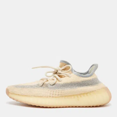 Pre-owned Yeezy X Adidas Light Yellow Knit Fabric Boost 350 V2 Linen Sneakers Size 37 1/3