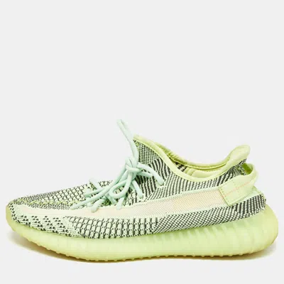 Pre-owned Yeezy X Adidas Neon Yellow Knit Fabric Boost 350 V2 Semi Frozen Yellow Sneakers Size 43 2/3