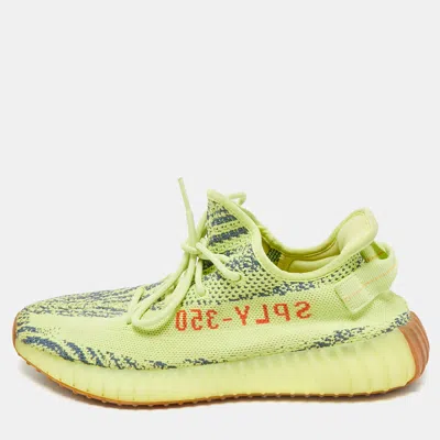 Pre-owned Yeezy X Adidas Neon Yellow Knit Fabric Boost 350 V2 Semi Frozen Yellow Sneakers Size 44