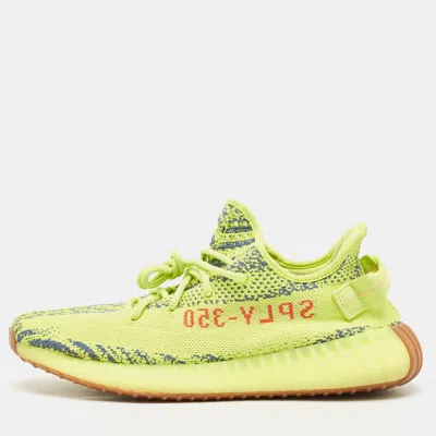 Pre-owned Yeezy X Adidas Neon Yellow Knit Fabric Boost 350 V2 Semi Frozen Yellow Sneakers Size 44 In Green
