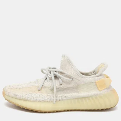 Pre-owned Yeezy X Adidas Off White Knit Fabric Boost 350 V2 'light' Sneakers Size 39 1/3