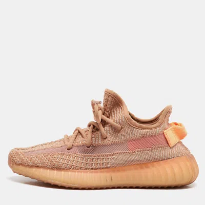 Pre-owned Yeezy X Adidas Orange Knit Fabric Boost 350 V2 Clay Sneakers Size 38