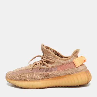 Pre-owned Yeezy X Adidas Orange Knit Fabric Boost 350 V2 Clay Sneakers Size 38