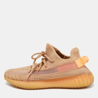 Pre-owned Yeezy X Adidas Orange Knit Fabric Boost 350 V2 Clay Sneakers Size 39 1/3