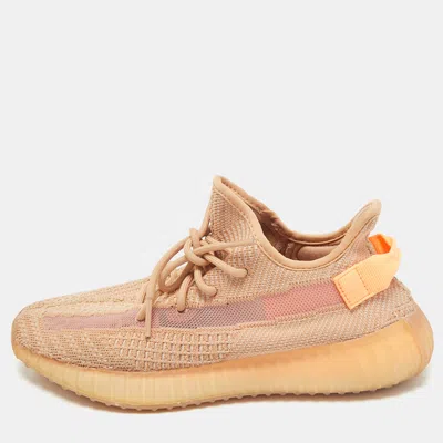 Pre-owned Yeezy X Adidas Orange Knit Fabric Boost 350 V2 Clay Sneakers Size 42 2/3