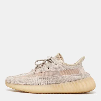 Pre-owned Yeezy X Adidas Two Tone Knit Fabric Boost 350 V2 Synth Sneakers Size 38 2/3 In Grey