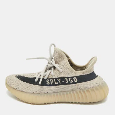 Pre-owned Yeezy X Adidas White Fabric Boost 350 V2 Slate Core Sneakers Size 37 2/3 In Gray