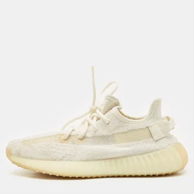 Pre-owned Yeezy X Adidas White Knit Fabric Boost 350 V2 Bone Sneakers Size 38 2/3