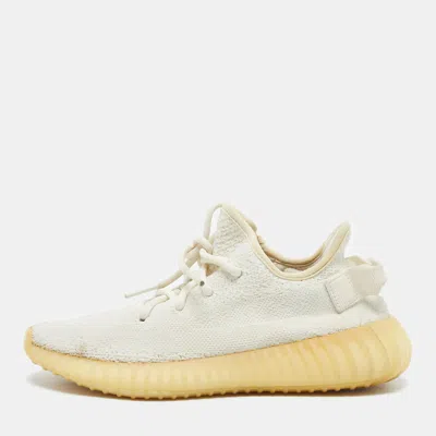 Pre-owned Yeezy X Adidas White Knit Fabric Boost 350 V2 Cream Sneakers Size 38