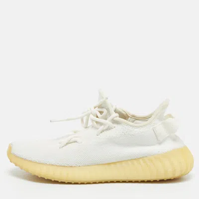 Pre-owned Yeezy X Adidas White Knit Fabric Boost 350 V2 Cream Sneakers Size 40
