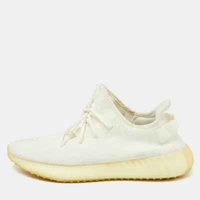 Pre-owned Yeezy X Adidas White Knit Fabric Boost 350 V2 Cream Sneakers Size 48