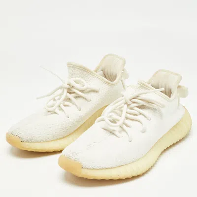 Pre-owned Yeezy X Adidas White Knit Fabric Boost 350 V2 Cream White Sneakers Size 39 1/3