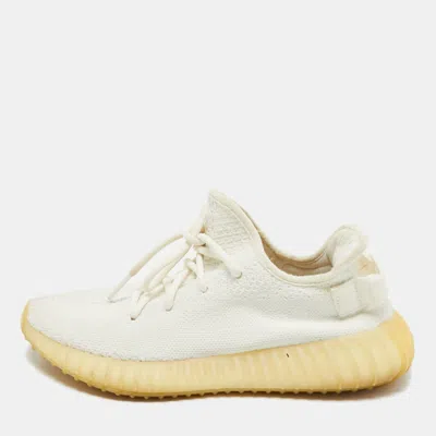 Pre-owned Yeezy X Adidas White Knit Fabric Boost 350 V2 Cream White Sneakers Size 401/3