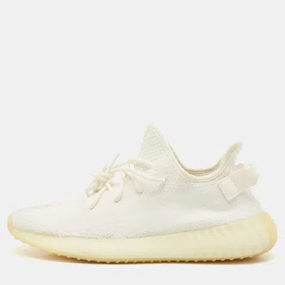 Pre-owned Yeezy X Adidas White Knit Fabric Boost 350 V2 Cream White Sneakers Size 44